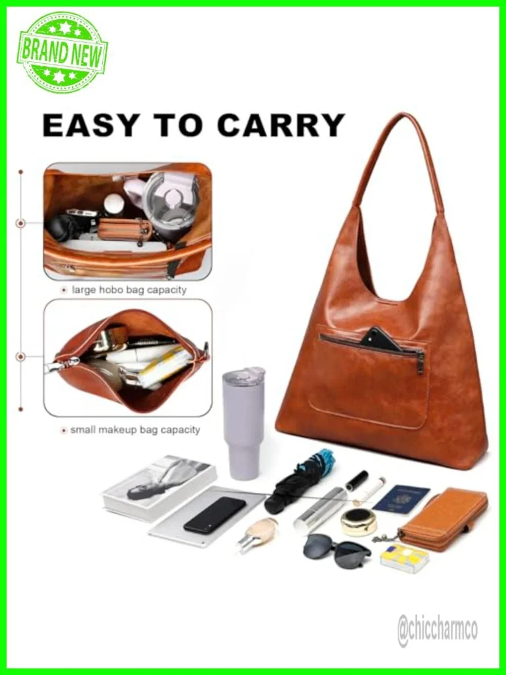 Retro Vegan Leather Slouchy Tote Hobo Bag with Small Purse